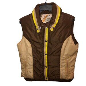Vintage Ski Daddle Medium Brown Duck Down Feathers Snap Front Zip Pockets Vest M